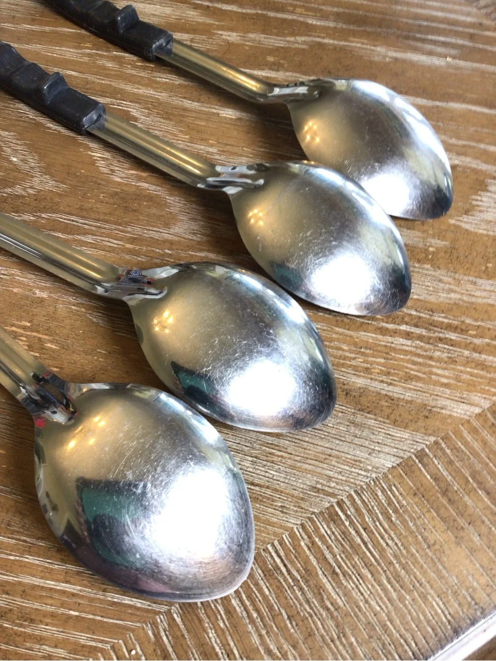 Vintage 4Pc JR Stainless Steel Basting Serving Spoons Black Handle 13”